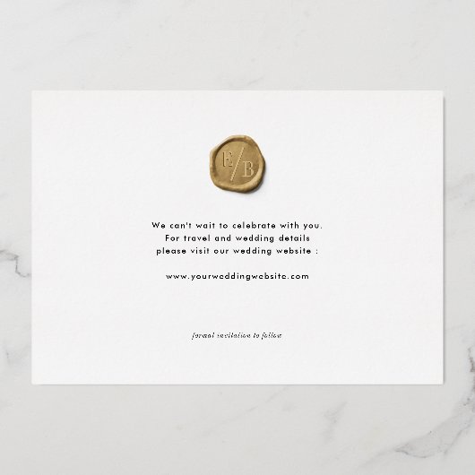 Gold Foil Weddenschap Unieke Moderne Bespaar onze  Folie Uitnodiging (Achterkant)