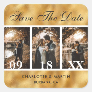 Gold Foil Wedding Photo Save the Date Stickers