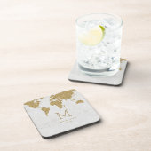 Gold Foil Wereldkaart Destination WeddenMonogram Drankjes Onderzetter (Rechterzijde)