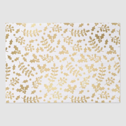 Gold Foil & White Holly Winter Kerstmis Tissuepapier (Voorkant)