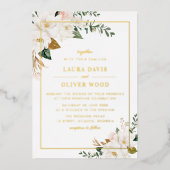 Gold Foil white magnolia floral wedding invitation (Recto)