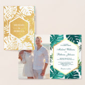 Gold Foil White Monstera Turquoise Faire-part de m (Affichage)
