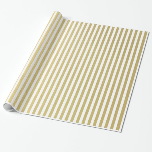 Gold Foil White Stripes Pattern Cadeaupapier (Uitgerold)