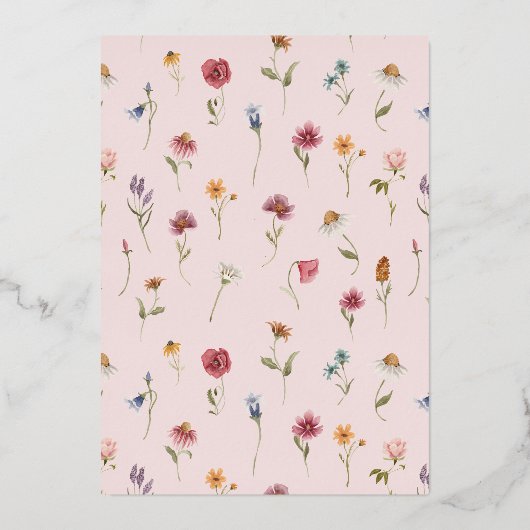 Gold Foil Wildflower Girl Baby shower Folie Uitnodiging (Achterkant)