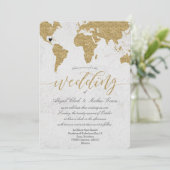 Gold Foil World Map Destination Wedding Invitation (Debout devant)