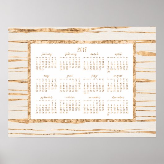 Gold Foil Yearly Calendar 2017 Poster (Devant)