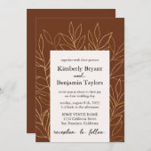 Gold Foliage. Rust brown modern Luxury Wedding Kaart (Voorkant / Achterkant)