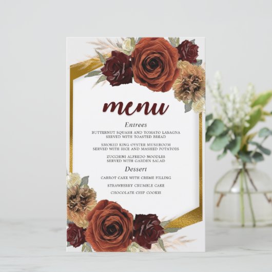 Gold Foliage Rustial Floral Pampas Grass Menu (Staand voorkant)