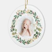 Gold Foliage Wreate | Baby eerste kerstmis moderne Keramisch Ornament (Links)