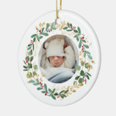 Gold Foliage Wreate | Eerste kerstroze Baby Keramisch Ornament (Links)