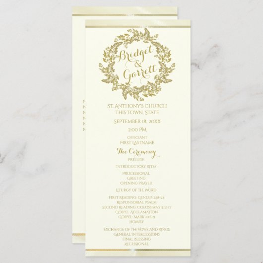 Gold Foliage Wreath Wedding Program Programma (Voorkant / Achterkant)