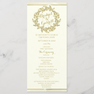 Gold Foliage Wreath Wedding Programme
