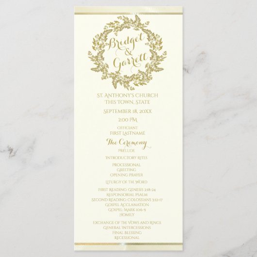 Gold Foliage Wreath Wedding Programme (Devant)