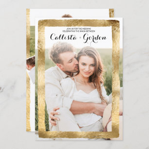 Gold Folie Brushstroke Border Fotocollage Wedding Kaart
