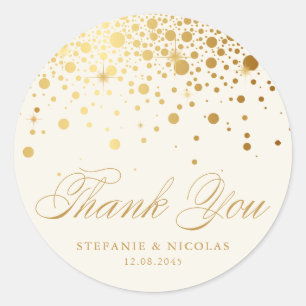 Gold Folie Confetti Ivoor bruiloft Dank u Ronde Sticker