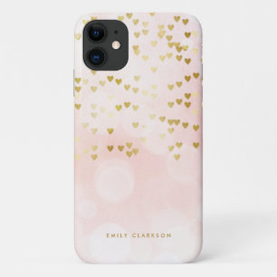 Gold Folie Hart Confetti Roze Bokeh Gepersonalisee iPhone 11 Hoesje