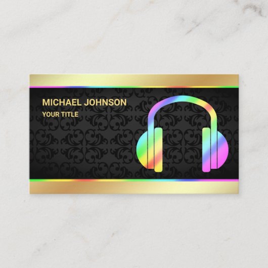 Gold Folie Kleurrijke Regenboog Hoofdtelefoon Muzi Visitekaartje (Voorkant)