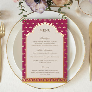 Gold Folie Lotus Flower Indian Wedding Menu Kaart