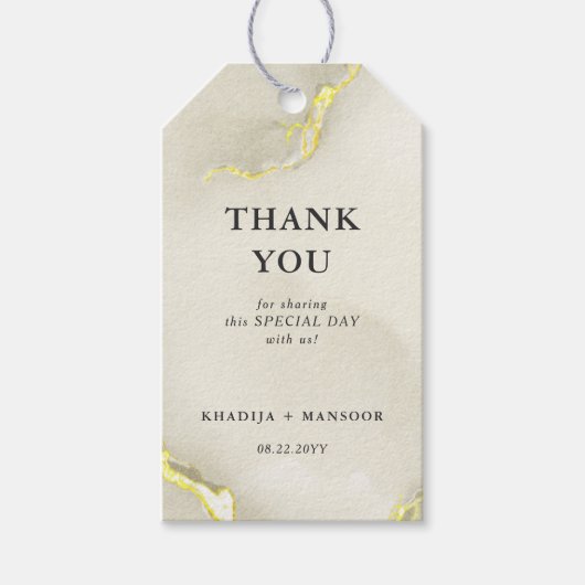 Gold Folie Marmeren Textuur Trouwen Dank u Cadeaulabel (Voorkant)