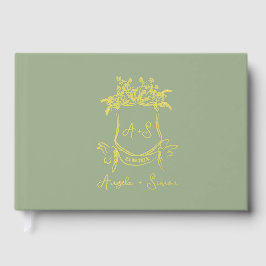 Gold Folie Monogram Sage Green Wedding Gastboek Gastenboek