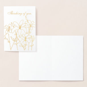 Gold Folie Outline Lelies Bloemen Denken aan jou Folie Kaarten