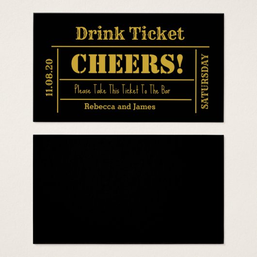 Gold Font Elegant Mariage Free Drink Billet (Devant & derrière)