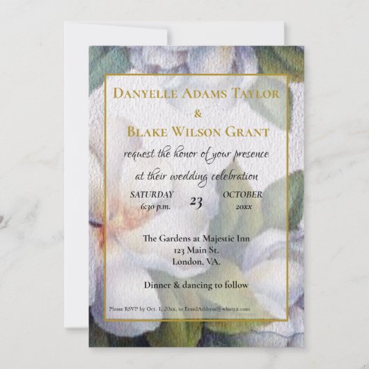 Gold Fonts, Ivory Magnolias Wedding Kaart (Voorkant)