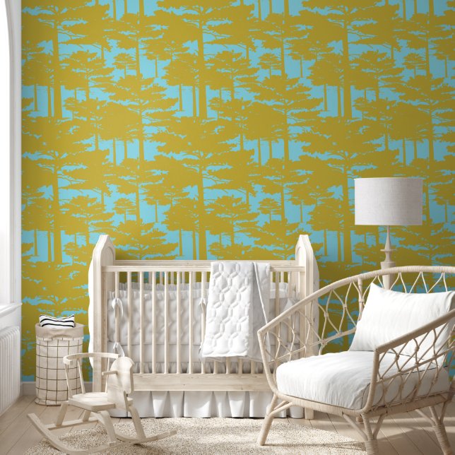 Gold Forest Abstract Blue Behang (Kinderen)