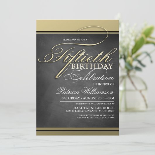 Gold Formal 50th Birthday-uitnodigingen Kaart (Staand voorkant)