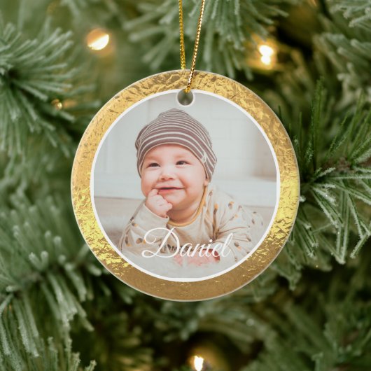gold Frame Baby's First Christmas Keramisch Ornament (Boom)