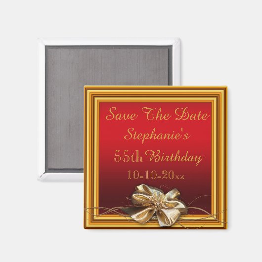 Gold Frame & Faux Bow 55th Birthday Magneet (Voorkant / Achterkant)