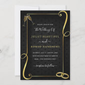 Gold Frame Golden Black Elegant Wedding Invitation (Devant)