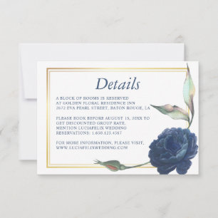 Gold Frame Navy Blue Rose Mariage carte de détail