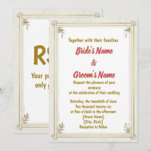 Gold Frame Pearl Floral Wedding Invitation