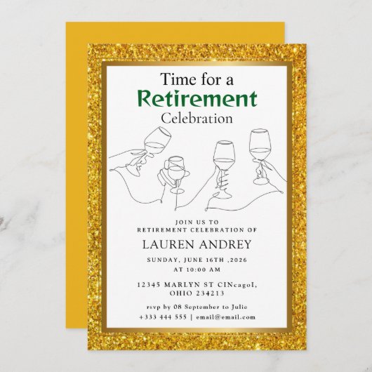 Gold Frame Retirement Celebration Invitation (Devant / Derrière)