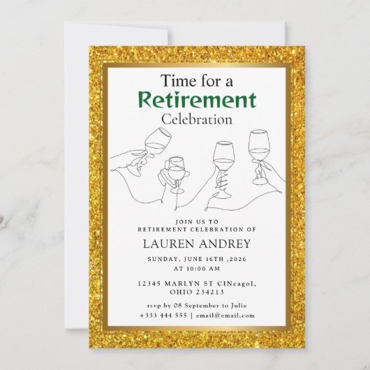 Gold Frame Retirement Celebration Invitation Kaart (Voorkant)