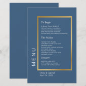 Gold Frame Simple élégant menu mariage bleu classe (Devant / Derrière)