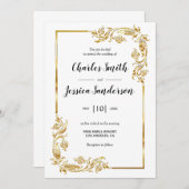 Gold Frame Wedding Invitation Kaart (Voorkant / Achterkant)