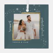 Gold Framed Foto Ons eerste kersthuwelijk Gla Glas Ornament (Achterkant)