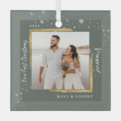Gold Framed Foto Ons eerste kersthuwelijk Glas Ornament (Voorkant)