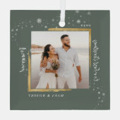 Gold Framed Foto Ons eerste kersthuwelijk Glas Ornament (Achterkant)