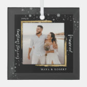 Gold Framed Foto Ons eerste kersthuwelijk Glas Ornament (Voorkant)