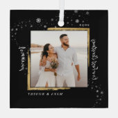 Gold Framed Foto Ons eerste kersthuwelijk Glas Ornament (Achterkant)