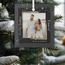 Gold Framed Foto Ons eerste kersthuwelijk Glas Ornament