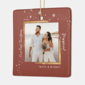 Gold Framed Foto Ons eerste kersthuwelijk Keramisch Ornament (Links)
