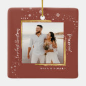 Gold Framed Foto Ons eerste kersthuwelijk Keramisch Ornament (Achterkant)