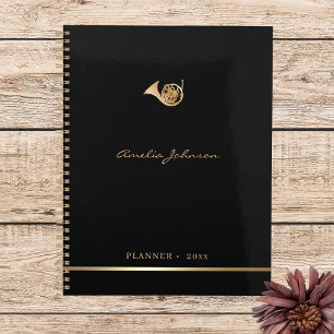 Gold French Horn Elegant Music 2026 Annuel Planner