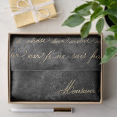Gold French Script op Distsed Grey Decoupage Tissuepapier (Geschenk)