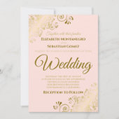 Gold Frills Blush Pink Chic Wedding Uitnodiging (Voorkant)