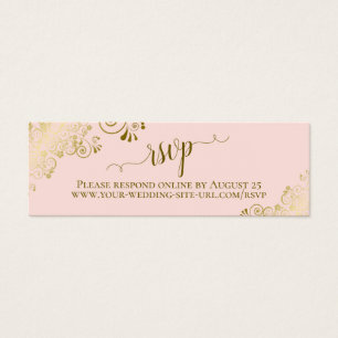 Gold Frills Blush Pink Weddenschap RSVP Online Car Mini Visitekaartjes